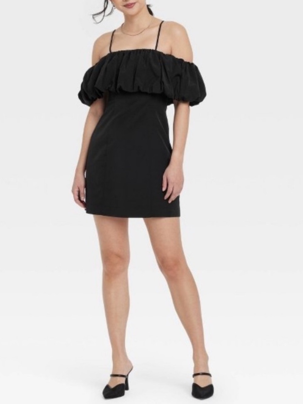 a New Day Black Ruffle Mini a-Line Dress